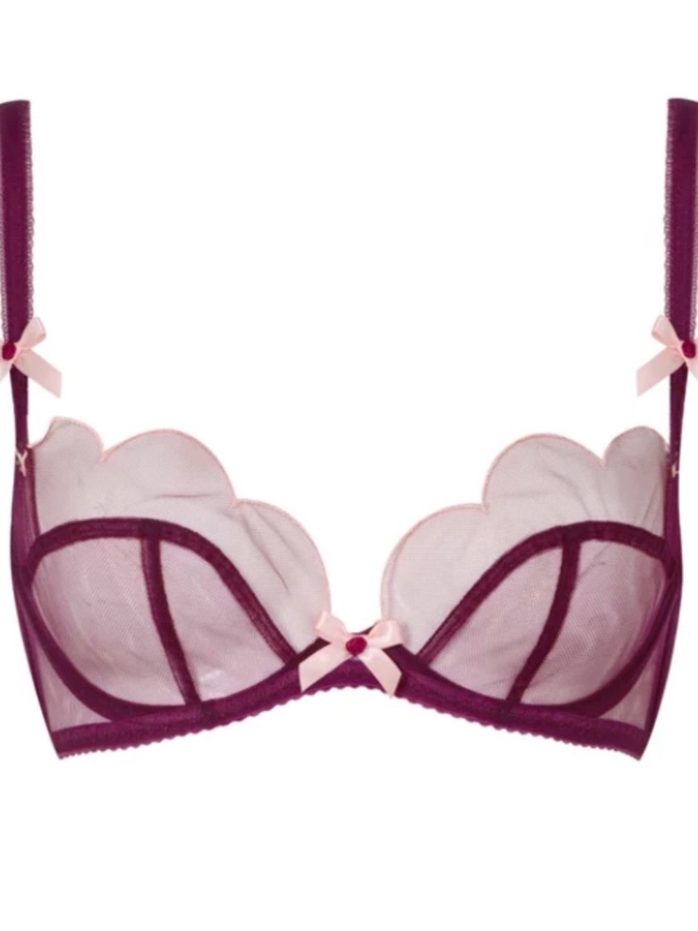Agent Provocateur Lorna Sheer Burgundy and Pink Lace Underwire Bra